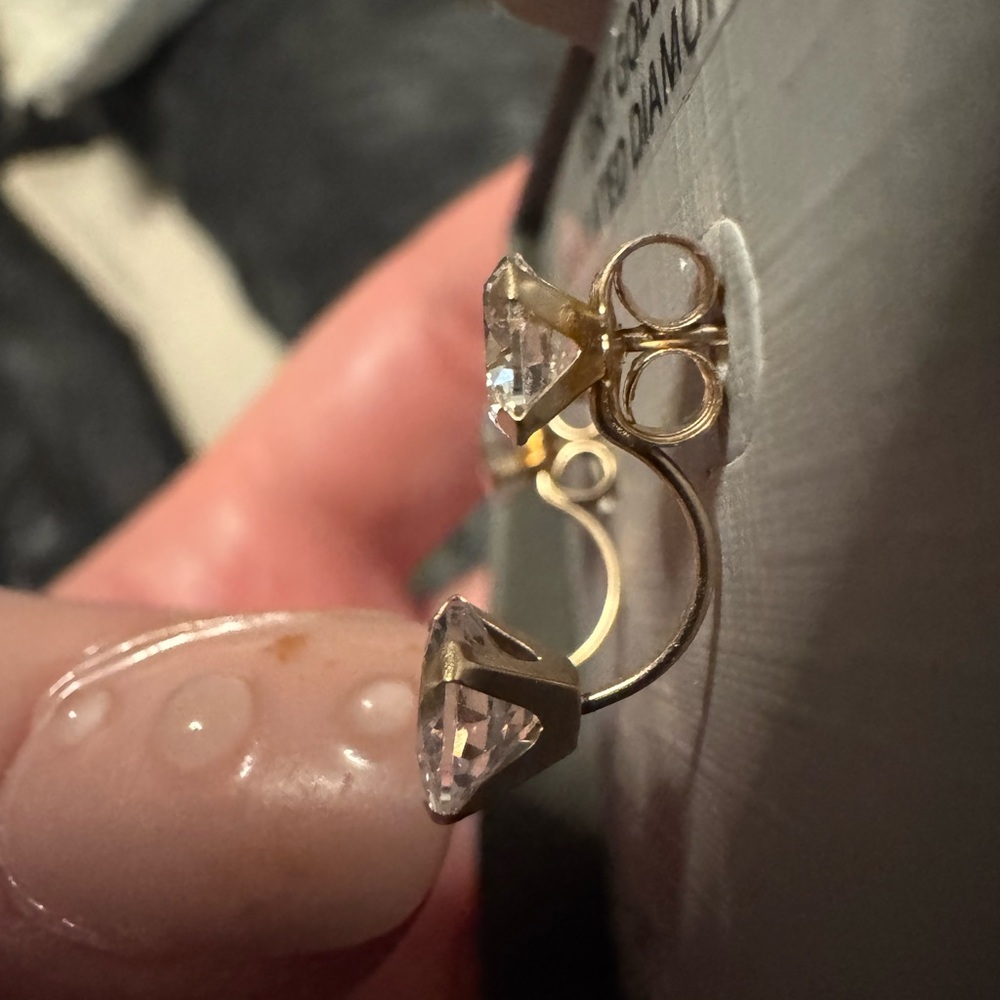 10KT Gold Simulated Diamond Ear Jacket Earrings - Picture 2 of 3